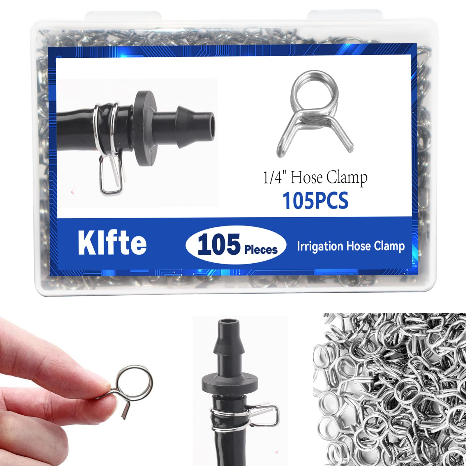 Photo 1 of Klfte 1/4" Irrigation Hose Clamp, Firm and Leak-Proof, Easy to Install, Solution for Leaking of Drip Irrigation Kit Connector, Irrigation Fit, Irrigation part (105pcs)