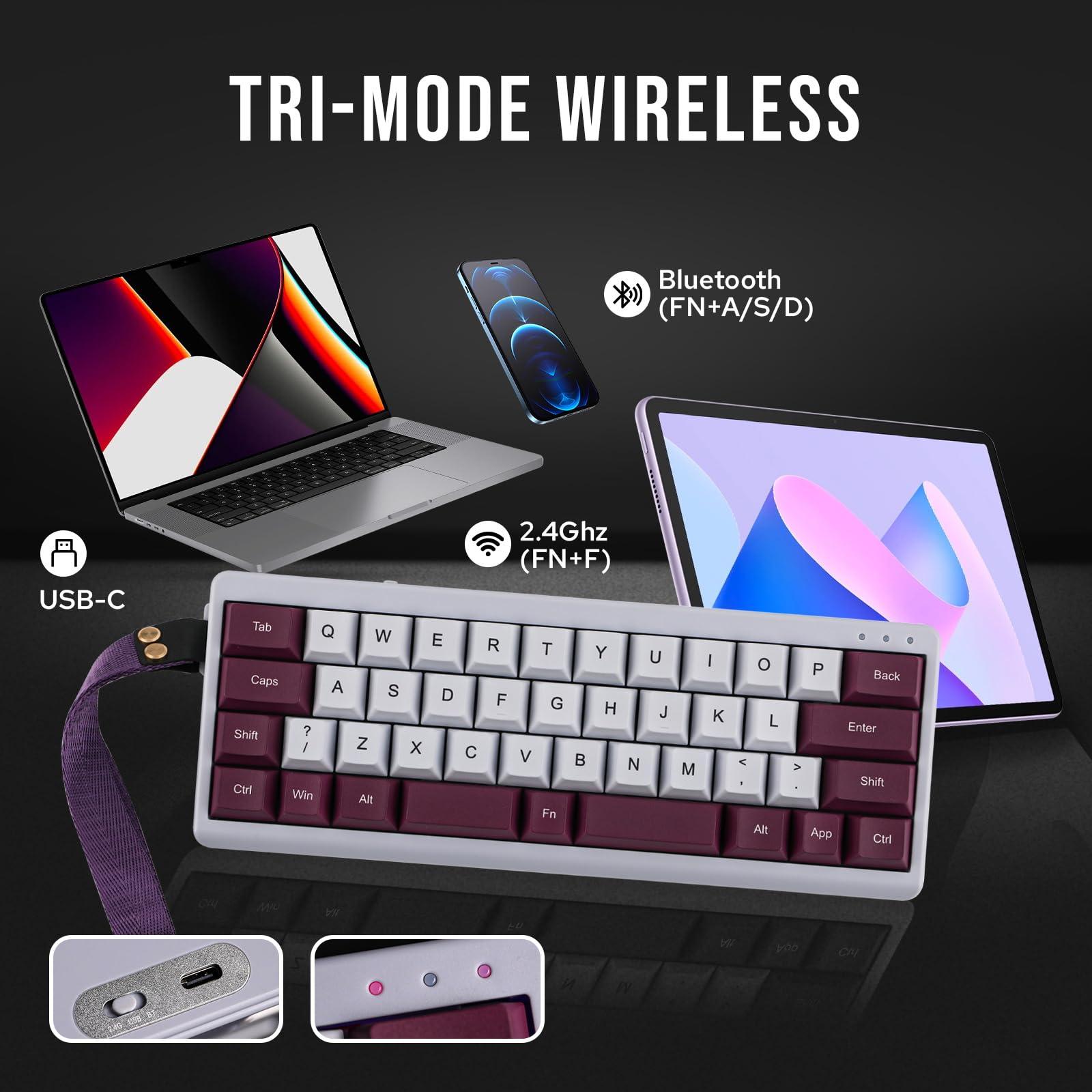 EPOMAKER TH40 40% Array QMK/VIA Wireless Mechanical Keyboard with Hot Swappable Bluetooth/2.4GHz/USB-C Tri-Mode Connection, 44 Key Gasket Mount, RGB Backlight, Certified for Technical Compliance