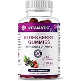 Vitamatic Elderberry Gummies with Vitamin C & Zinc – Immune Support Supplement – Mixed Berry Flavor– 60 Gummies – Made in The USA, Vegan, Non-GMO, Gluten-Free