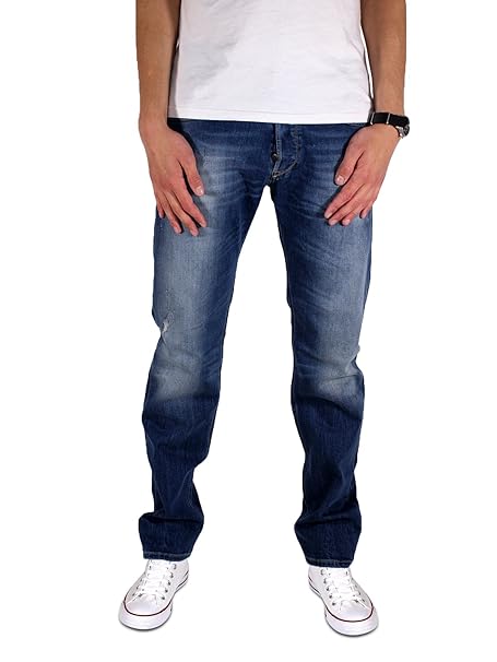 Diesel Iakop 0R638 R638 Regular Slim Tapered Jeans Herrenjeans Mittel Blau
