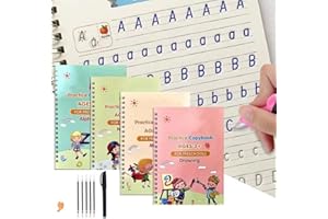 KEHOO 4 Pack Practice Copybook That Can Be Reused, Calligraphy Set for Kids Number Math Drawing Alphabet Handwriting Book,Repeatedly Letter Writing Copybook