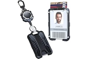 LIUGX Retractable Badge Holders, Heavy Duty Carabiner Keychain,Durable ID Card Holder (Holds 4 Cards), Carbon Fiber-Texture, with 31.5”Badge Reel Key Chain, 10,000+ Rebound, Silver-Black