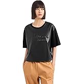 Armani Exchange Womens Cropped Leather Look Embossed Logo Tee