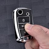 OATSBASF Car Key Case Cover for VW Golf 7 Polo Tiguan Skoda MK7 3 Button Silver view 6