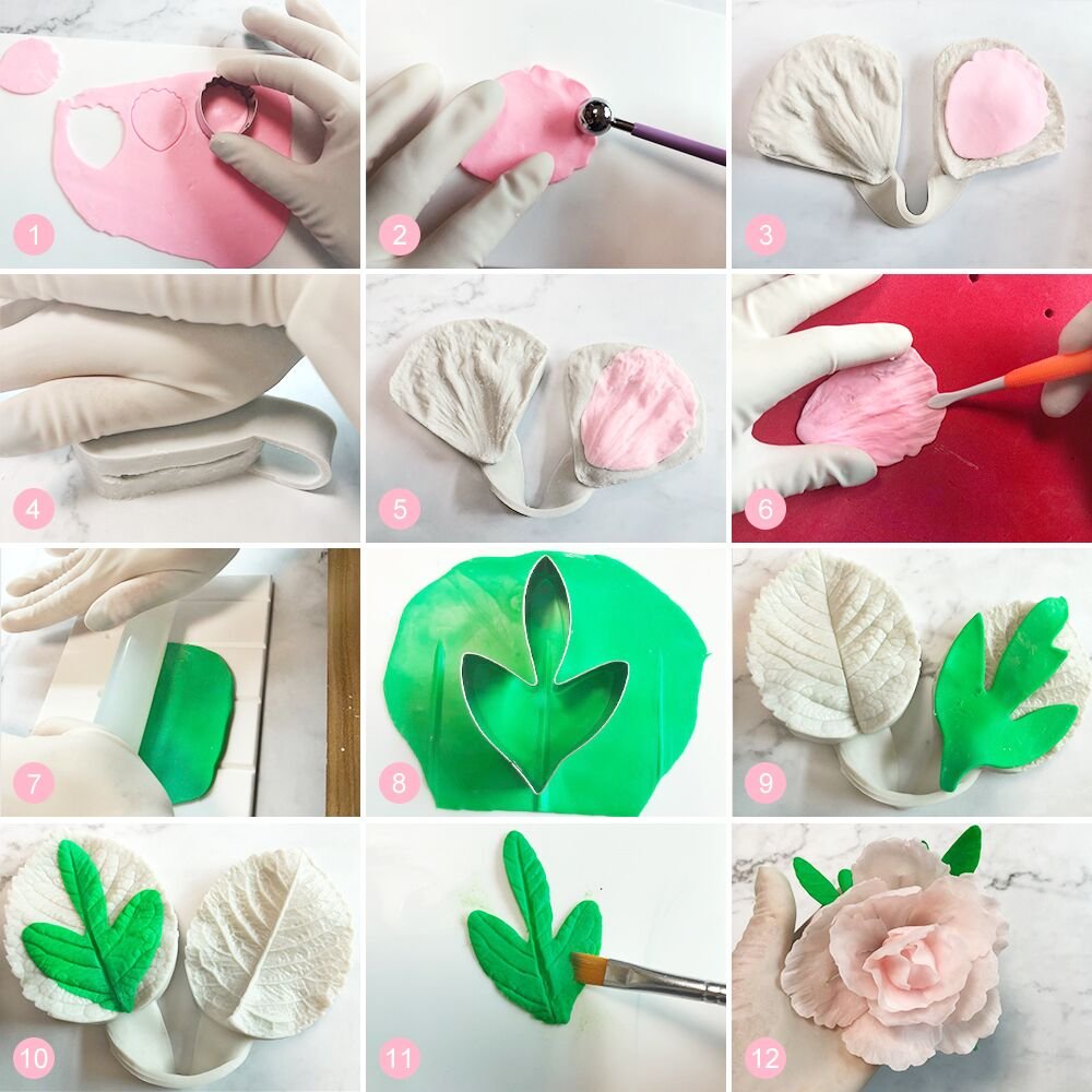 62pcs Gumpaste Flower and Leaf Tool Kit 6set Fondant Flower Silicone