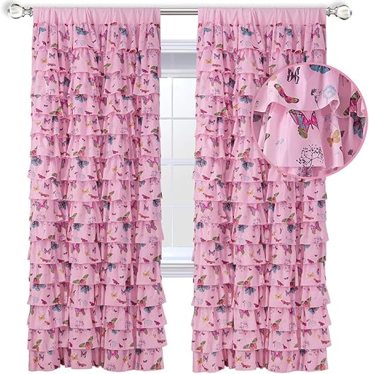 Amazon Com Westweir Pink Ruffle Curtains Set Of 2 Panels