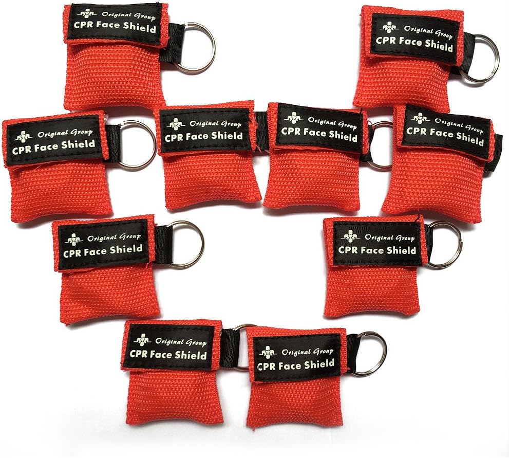 100-Pack Red Mini CPR Masks Portable Keychain Kit - CPR Rescue Mask Face Shields with One-Way Valve Breathing Barrier for First Aid or AED Training, Easy to Carry