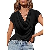 EVALESS Fashion 2026 Cowl Neck Tops for Women Dressy Casual Short Sleeve Shirts Summer Clothes Outfits