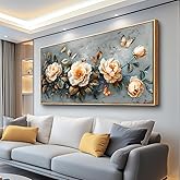 PHAOHUAXM Wall Art For Living Room Canvas Wall Decor For Bedroom White Ink-Wash Flower Wooden Frame Paintings Office Restaura