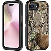BWOOLL Designed for iPhone 16e Case, Heavy Duty 3 in 1 Hybrid Hard PC & Soft Silicone [Military Grade] Shockproof Drop Protection Case for iPhone 16e 2025 6.1", Jungle Camo Deer
