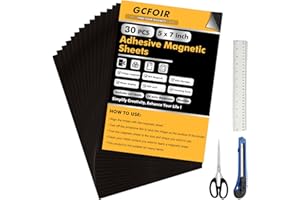 GcFoir Adhesive Magnetic Sheets 5 x 7 Inch, 30 Packs Magnetic Sheets with Adhesive Backing - 0.5mm Thickness Flexible Magnet Sheets for Dies Storage, Craft Projects, Photos, School, Office