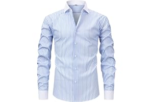 Mens Shirts Casual Fashion Lapel Button Down Business Work Dress Shirt Striped Print Long Sleeve Tops
