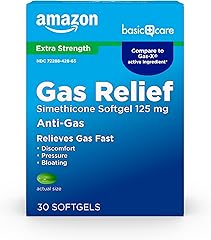 Amazon Basic Care Gas Relief Softgels, Simethicone 125 mg, Extra Strength Antigas for Bloating and Discomfort, 30 Count
