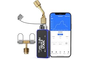 Xetron Wireless Digital Micron Vacuum Gauge 1/4" SAE, OTA Remote Firmware Upgrade, Rechargeable Pressure Tester Meter HVAC, Alarms via APP, Bluetooth Offline Recording, Temp Compensation, LCD Display