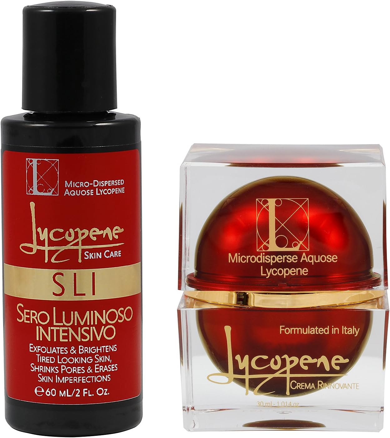 Lycopene Skin Care - Luxury Value Pack - Crema Rinnovante Face Cream and Exfoliating Serum Combined for Ageless Beauty