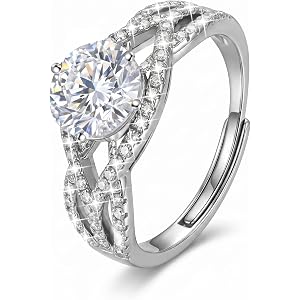 QREGSQ Adjustable Ring for Women, Engagement Promise Ring Cubic Zirconia Engagement Wedding Band Ring Jewelry Gift for Annive