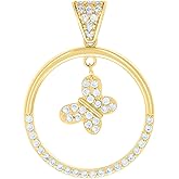 Jewels By Lux 14kt Yellow Gold Womens Cubic-Zirconia Circle Butterfly Dangling Fashion Charm Pendant