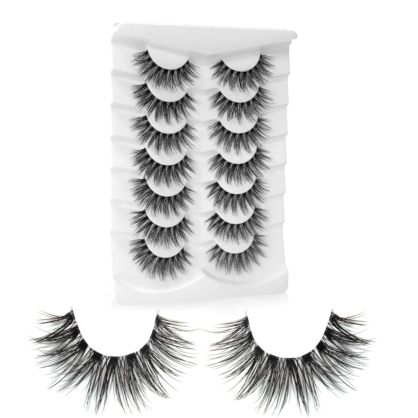 Onlyall Fake Eyelashes Mink Wispy 3D Volume Lashes Faux Mink Fluffy FalseEyelash Round Doll Eye Lash A14 (11MM-16MM) — image 1