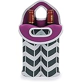 Hipiwe Wine Carrier Tote Bag for 2 Bottles - Neoprene Wine Bottle Holder with Carry Handle, Wine Protective Bag Insulated Bag Beer Cans Water Bottle Holder for Travel Picnic