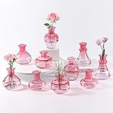 Pink Gradient Glass Bud Vase, 10Pcs/Set Modern Decorative Small Mini Flowers Vases, Minimalist Aesthetic Home Decor Vintage W