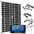Ovfioaji 200W Solar Panel Kit 12V with 100A Solar Charge Controller and Extension Cable with Battery Clips for Boat Motorcycle Home Outdoor Lights RV Outdoor Camera Generators