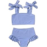 YOUNGER TREE Toddler Baby Girls Swimsuit Two Piece Solid Color Stripe Swimwear Summer Beach Bikini Bathing Suit