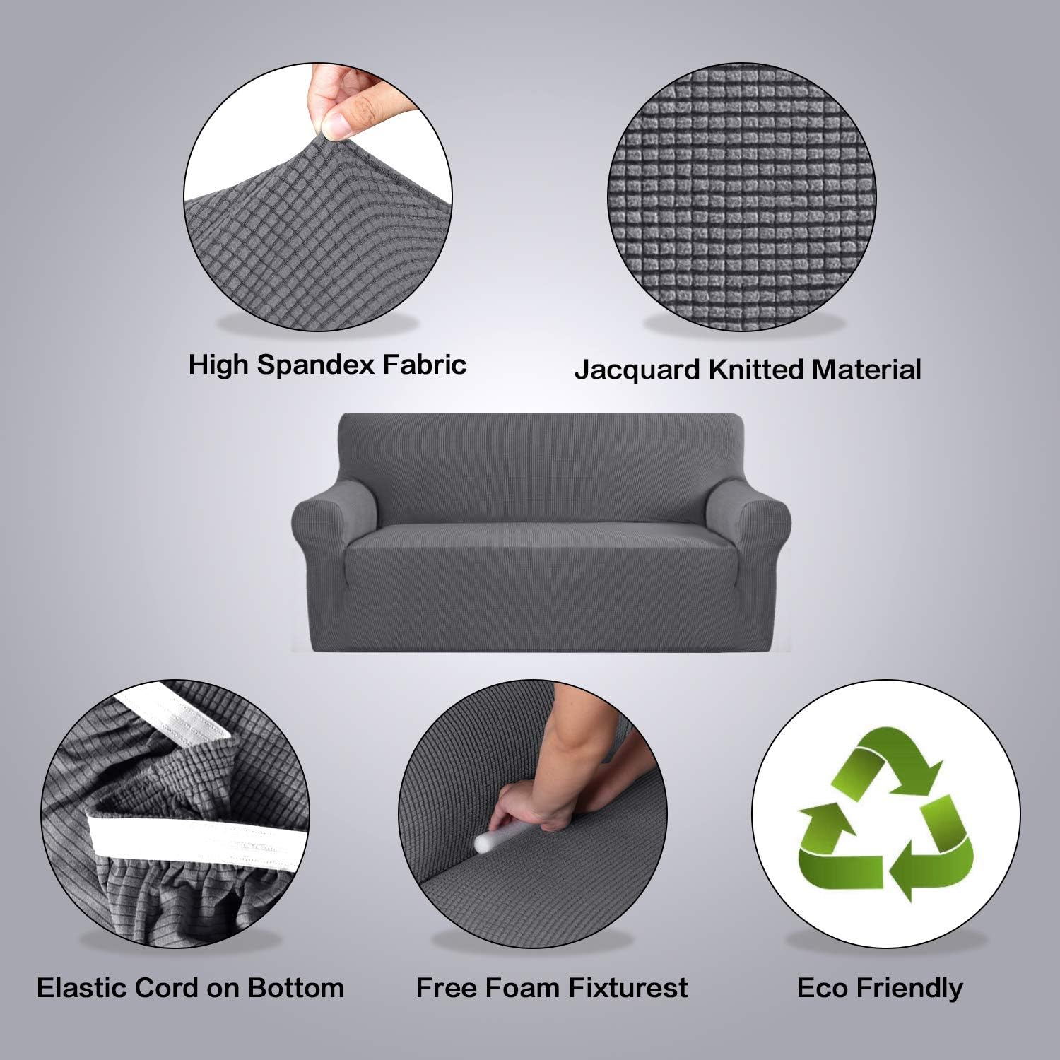 Stretch Sofa Cover Couch Covers Sofa Covers for 3 Cushion Couch Sofa Protector Cover for Living Room, Small Checks Jacquard Soft Thick, Removable and Washable(Sofa 72"-96": Grey): Kitchen & Dining