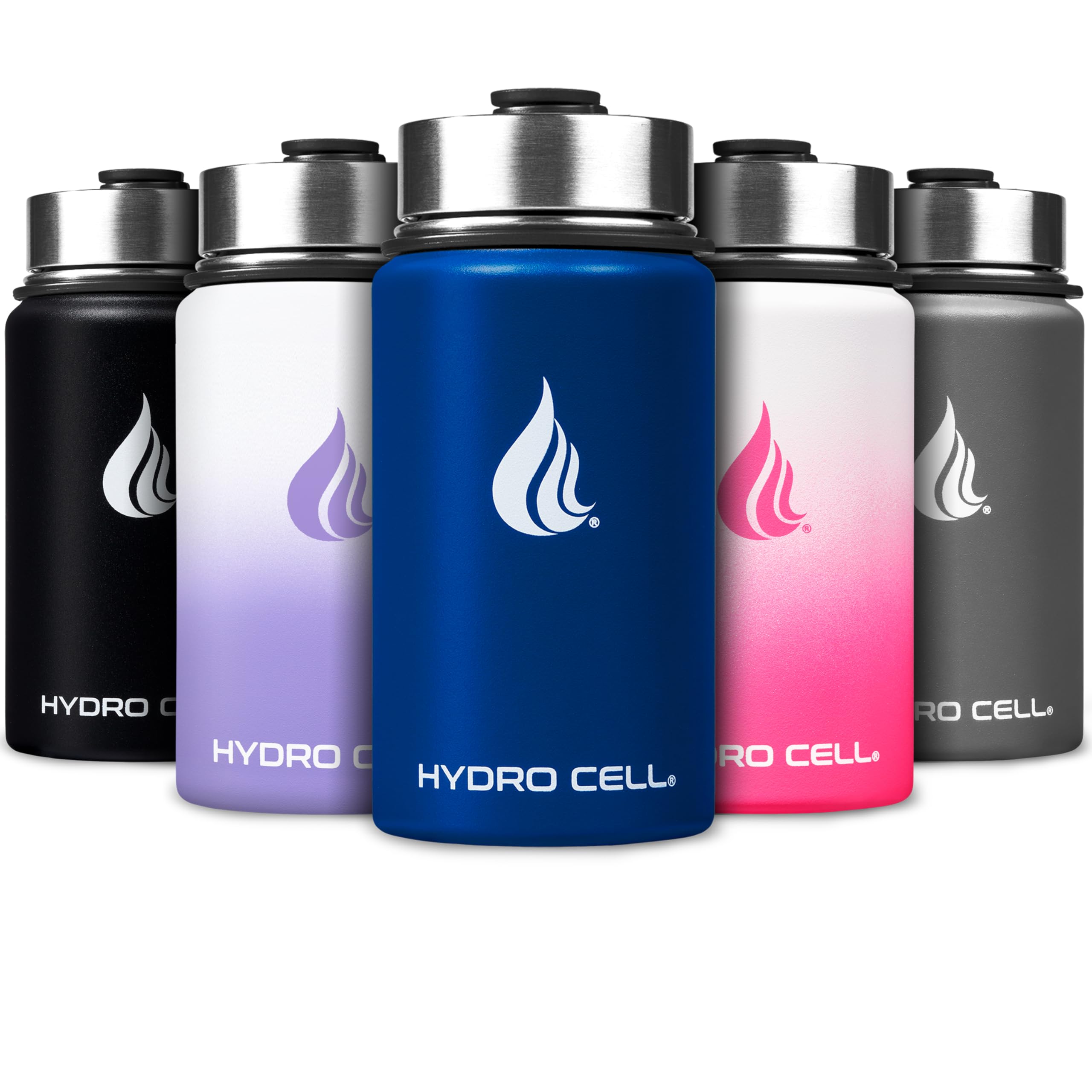 HYDRO CELL Stainless Steel Water Bottle w/Straw & Wide Mouth Lids (40oz 32oz 24oz 18oz) - Keeps Liquids Hot or Cold with Double Wall Vacuum Insulated Sweat Proof Sport Design (Navy Blue 14oz)
