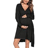 SWOMOG Women Maternity Nursing Gown and Robe Set 3 in 1 Labor Delivery Nursing Nightgown for Breastfeeding Hospital Bathrobe