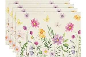 Artoid Mode Floral Butterfly Summer Placemats Set of 4, 12x18 Inch Seasonal Spring Placemats for Party Kitchen Dining Summer Decoration