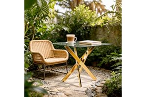 35.43" Square Dining Table - Tempered Glass Top & Gold X-Shaped Base, Modern Accent Table for Living Room Entryway Home Offic