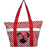 Disney Tote Mickey & Minnie Mouse Icon Print Zipper Travel Bag (Red)