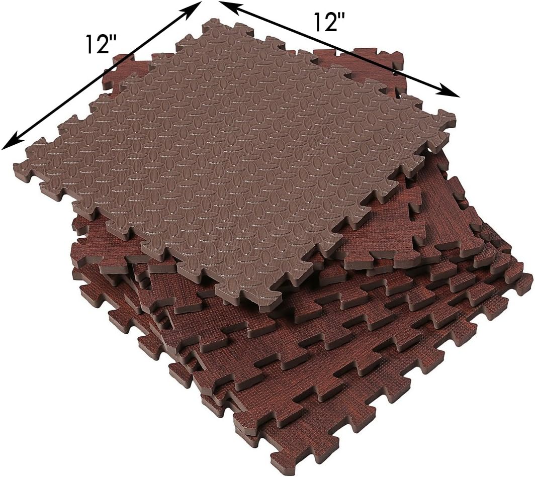 SUPERJARE 16 Tiles Eva Foam Interlocking Tiles Protective Flooring Mat with Borders Dark Wood Grain : Sports & Outdoors