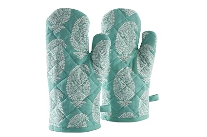 Solimo 100% Cotton Padded Oven Gloves, Paisley (Pack of 2)
