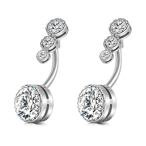 FECTAS 14g Belly Button Rings Surgical Steel CZ Petite Navel Ring for Women Body Piercing Jewelry Petite select Barbell Len 6mm 8mm 10mm 12mm Silver Gold