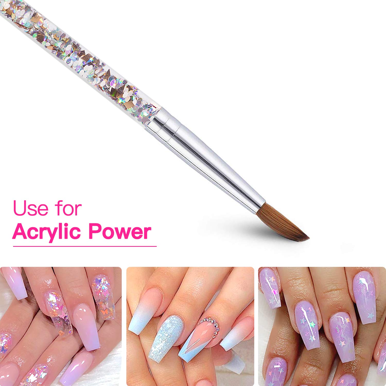 Beetles Acrylic Nail Brush Pure Kolinsky Hair Bristles Acrylic Nails Oval Crimped Shaped Nail Art Brush for Acrylic Powder and Poly Nail Extension Gel Manicure #8: Beauty