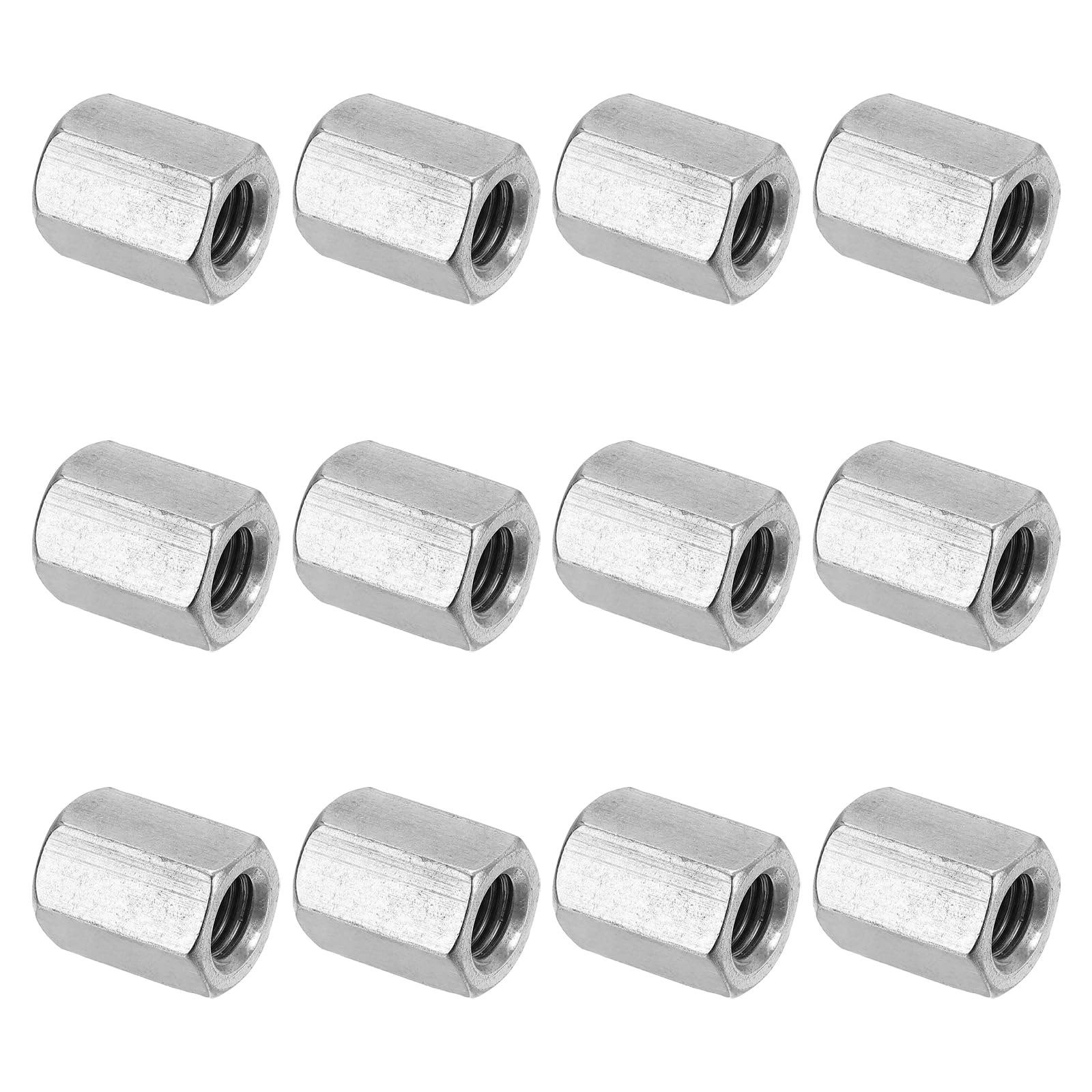 PATIKIL M12 x 1.75-Pitch 304 Stainless Steel Hex Coupling Nuts, 12Pcs 25mm/ 1" Length Coarse Fully Threaded Rod Coupling Nut Studding Connector Fasteners, Silver Tone