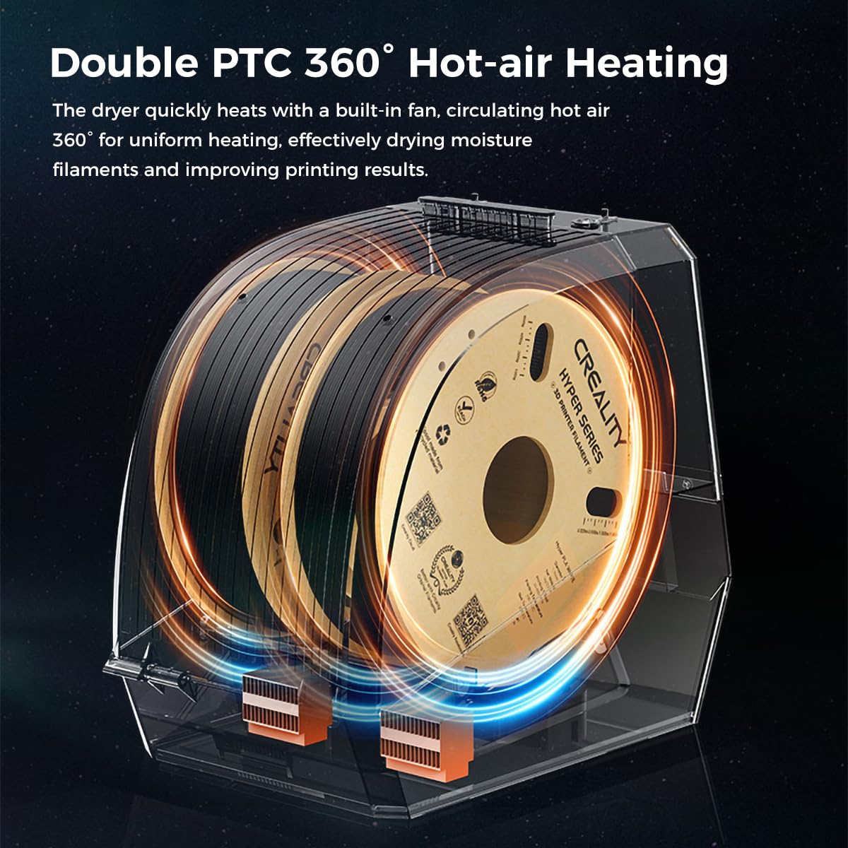 Creality Offizielle Space Pi Filament trockner Plus, 2 Rollen 3D Drucker Filament trocknerbox 360° Heißluftheizung, Dehydrator Aufbewahrungsbox für 1.75/2.85 mm PLA PETG ABS TPU Material 4