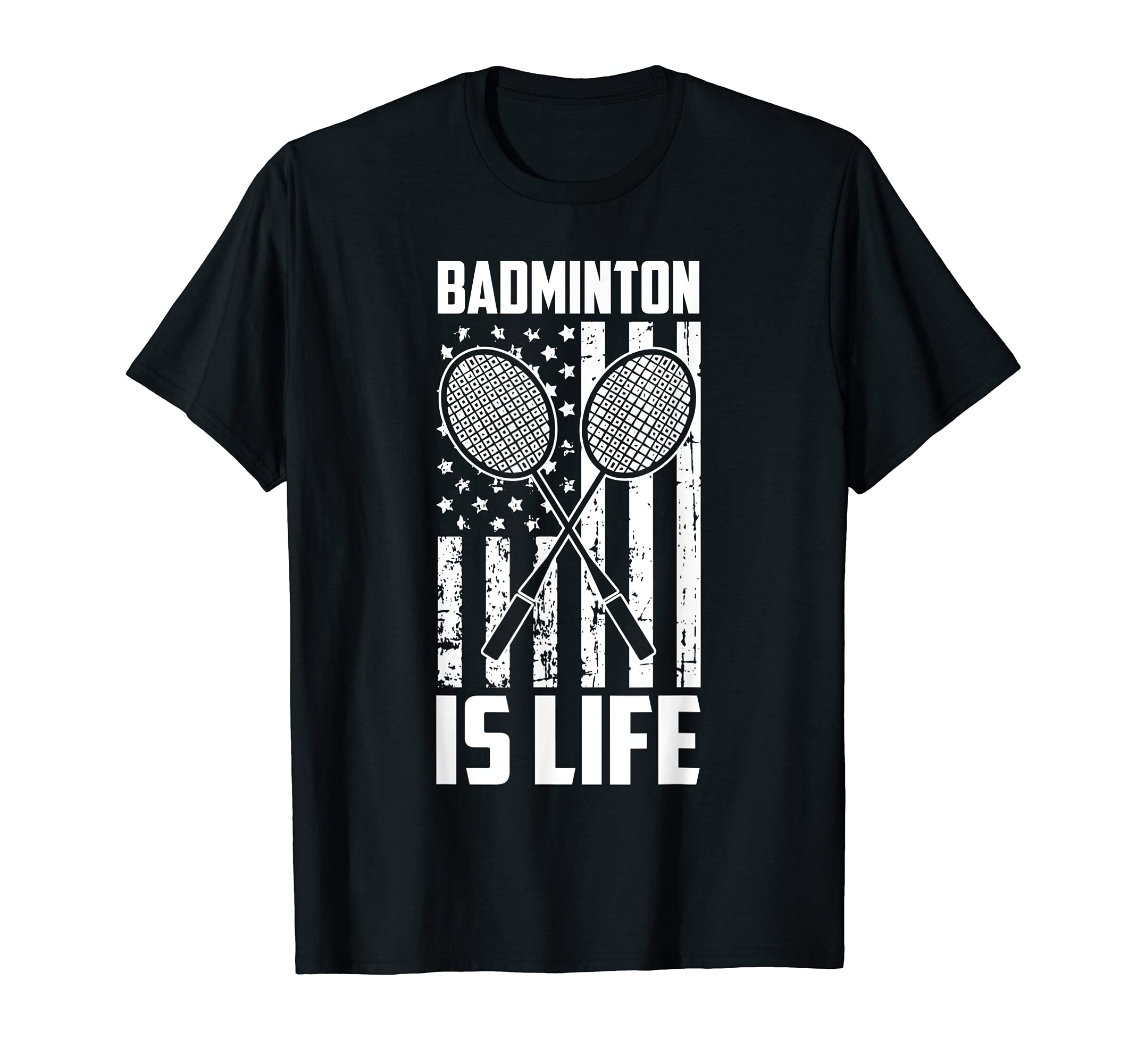 Badminton Is Life - Vintage USA American Flag T-Shirt