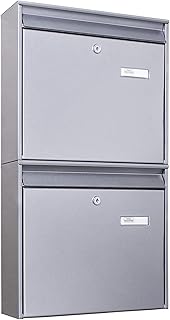 Burg-Wächter Briefkastenanlage 2 Fach | 64,4 x 36,2 x 10cm groß Stahl silber DIN A4 | Briefkasten Set 2 Briefkästen mit Namensschild, 2 Schlüssel, Montagematerial