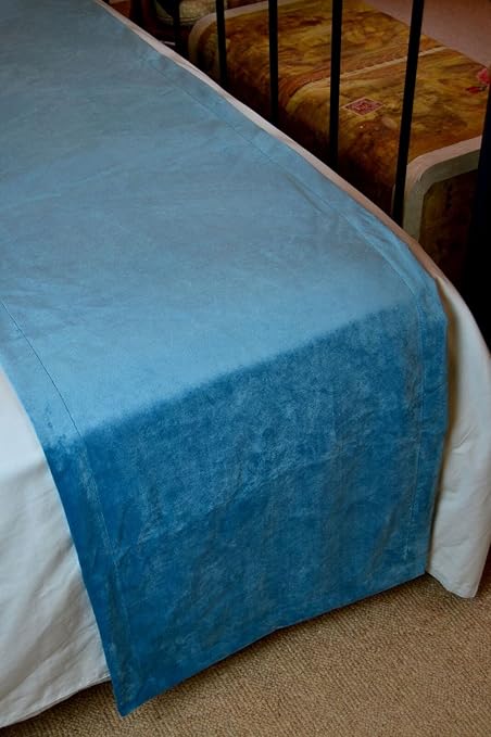 Mcalister Textiles Matt Velvet Bed Runner Duck Egg Blue Plush