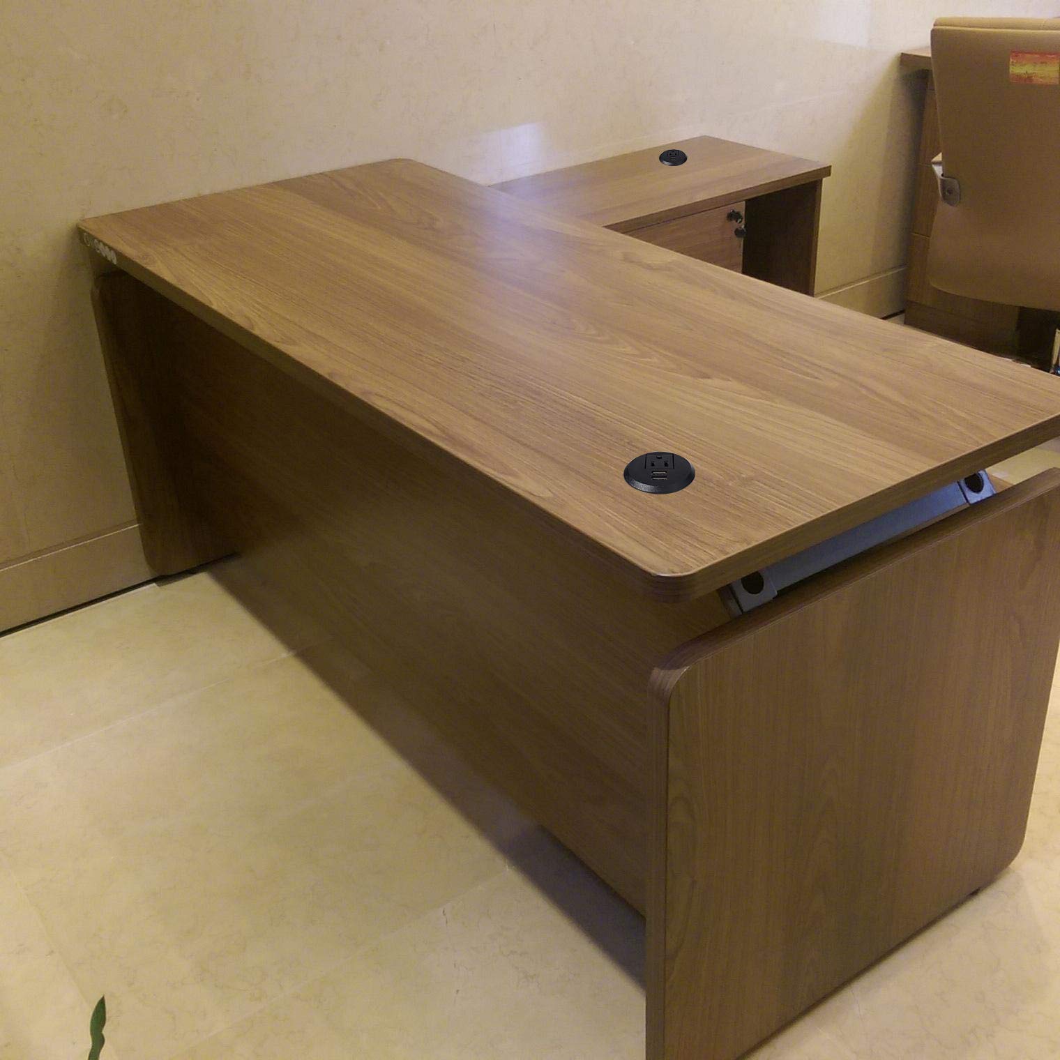 BTU Desktop Mini Power Grommet Power Outlet Socket,2 inch Hole Desk Grommet Outlet Recessed Power Socket with 1 AC Outlets and 2 USB Charging Ports and 7 FT Power Extension Cord