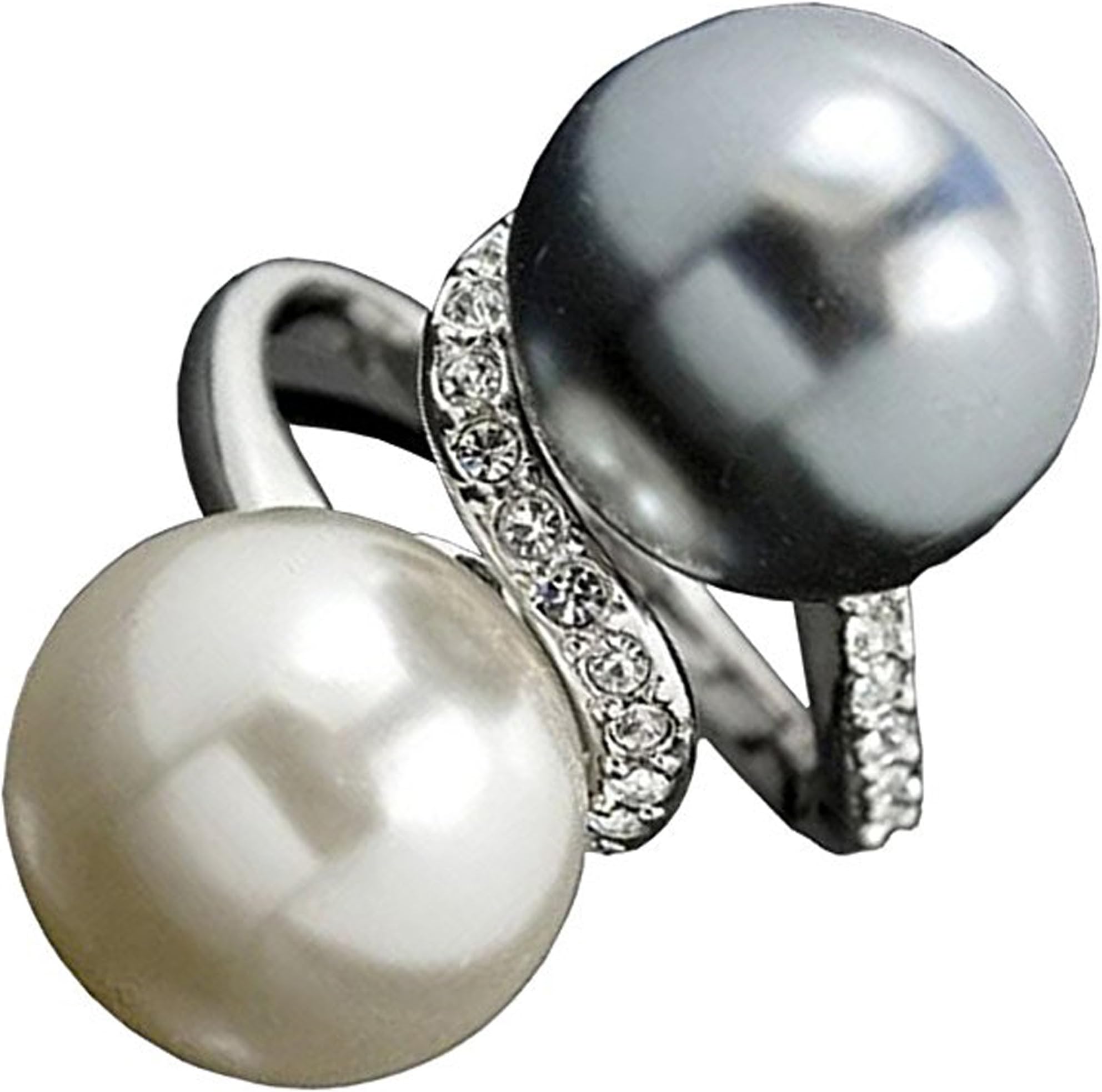 Claire Jin Two Tone Simulated Pearl Ring for Women Jewlery Double Colored Ivory Grey Statement Rings