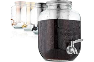 BREW TO A TEA BTaT- Cold Brew Coffee Maker, 1 Gallon Mason Jars Drink Dispenser, Gallon Cold Brew Coffee Maker, Iced Tea Maker, Cold Brew Coffee Carafe, Beverage Dispenser, Glass Dispenser, Cold Brew System