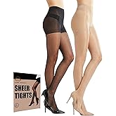 PIOGOWE Sheer Tights for Women, 20D Legs, 40D Reinforced Top, Run-Resistant Knit, High-Stretch Waist, Reinforced Toes