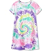 Tebbis Teen/Little Girls Nightgown – Summer Short Sleeves Sleepwear Trendy Tie Dye Spiral Nightdress Pajama Size 6-16