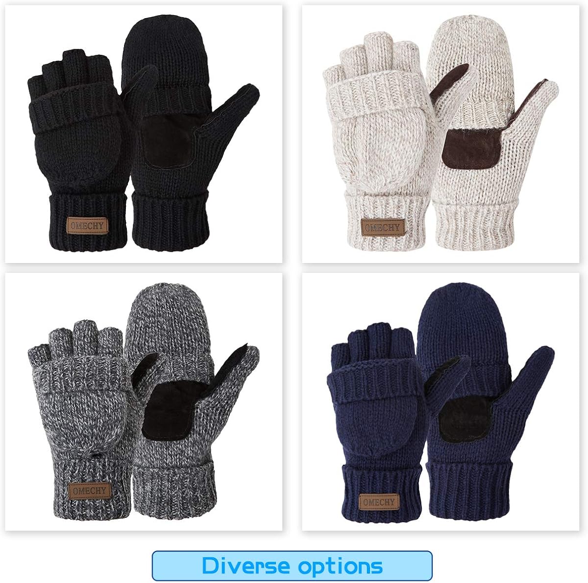 OMECHY Winter Knitted Fingerless Gloves Thermal Insulation Warm Convertible Mittens Flap Cover for Men Women at  Women’s Clothing store