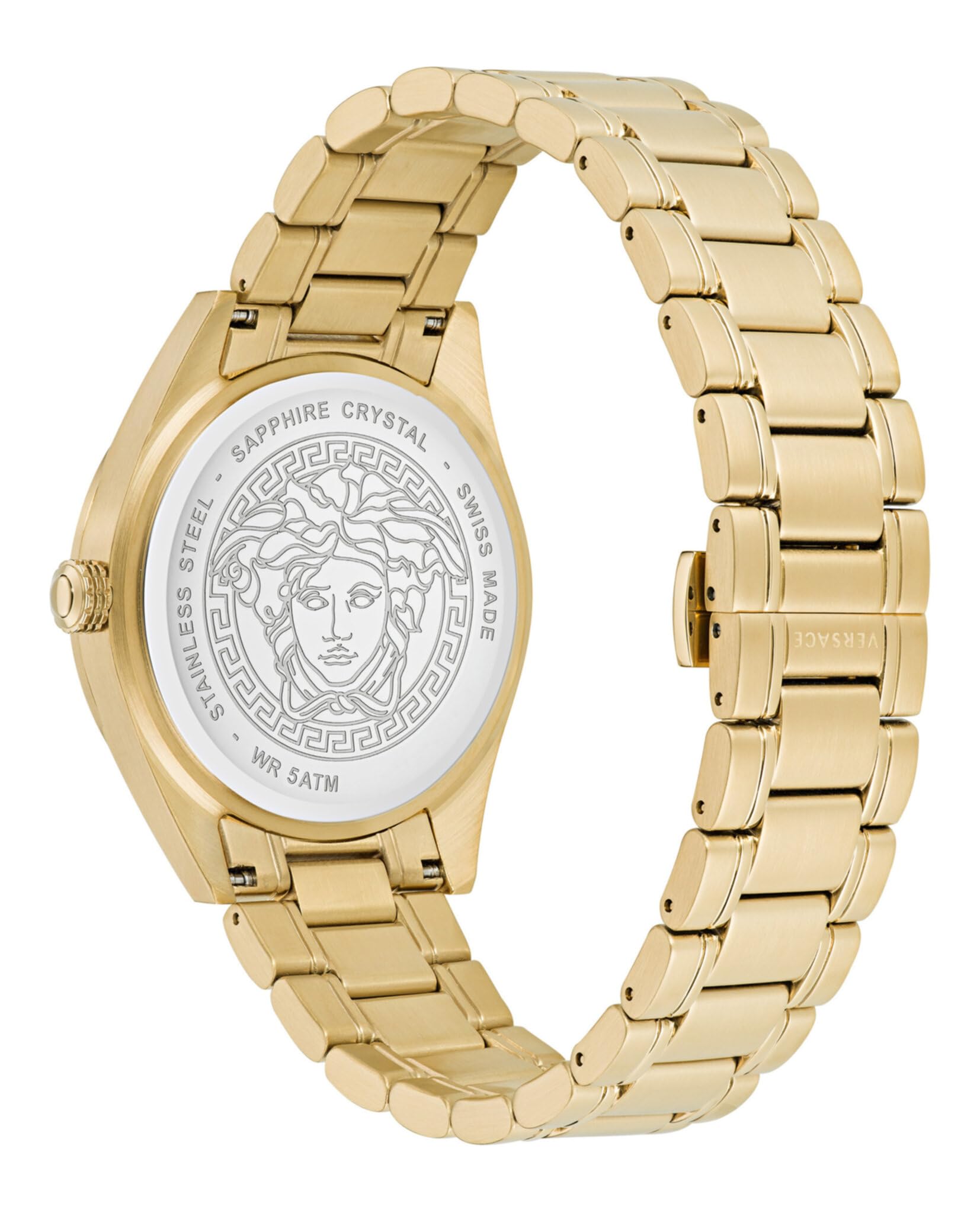 Versace V-Code Collection Luxury Mens Watch Timepieces with a Gold Bracelet Featuring a IP Yellow Gold Case and a Black Dial