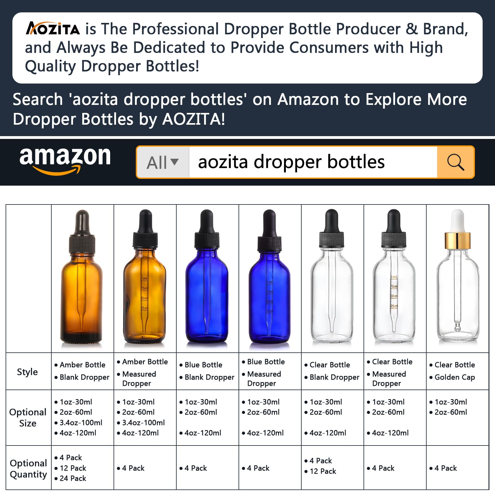 AOZITA 4 Pack, 2 oz Dropper Bottles with 1 Funnel & 4 Labels - Essential Oils Bottles for Health, Personal Care & Beauty - 60ml Thick Dark Amber Glass Tincture Bottles with Eye Droppers, Leakproof