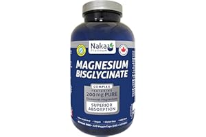 Naka Platinum Magnesium Bisglycinate Complex, 200mg PURE Elemental Magnesium each capsule, Superior Absorption, Made in Canad